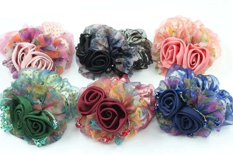 1 шт., шифоновая веревка для волос, супер эластичные повязки на голову, цветочный конский хвост, резинки для волос, высокое качество, розовые аксессуары для волос для девочек и женщин