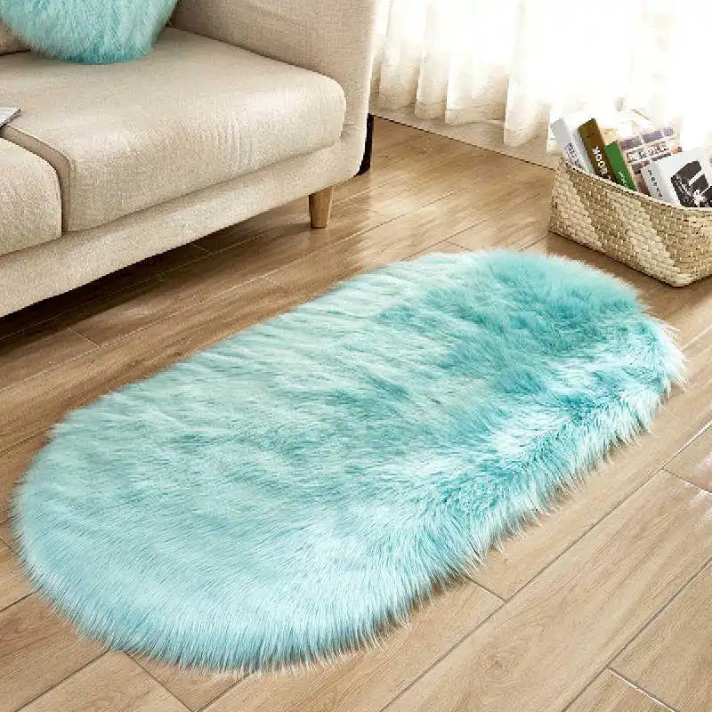 light blue Овальный пушистый коврик ковры для гостиной Декор Искусственный мех ковер для детской комнаты длинные плюшевые ковры для спальни мохнатый ковер современный коврик - Цвет: light blue