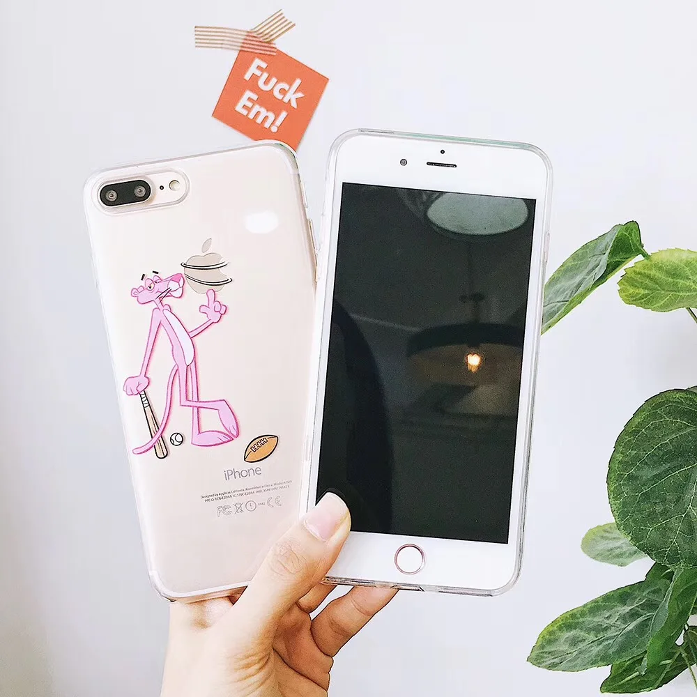 Розовый прозрачный Забавный чехол для телефона с пантерой iPhone 6 6s 7 8 Plus X XS MAX XR