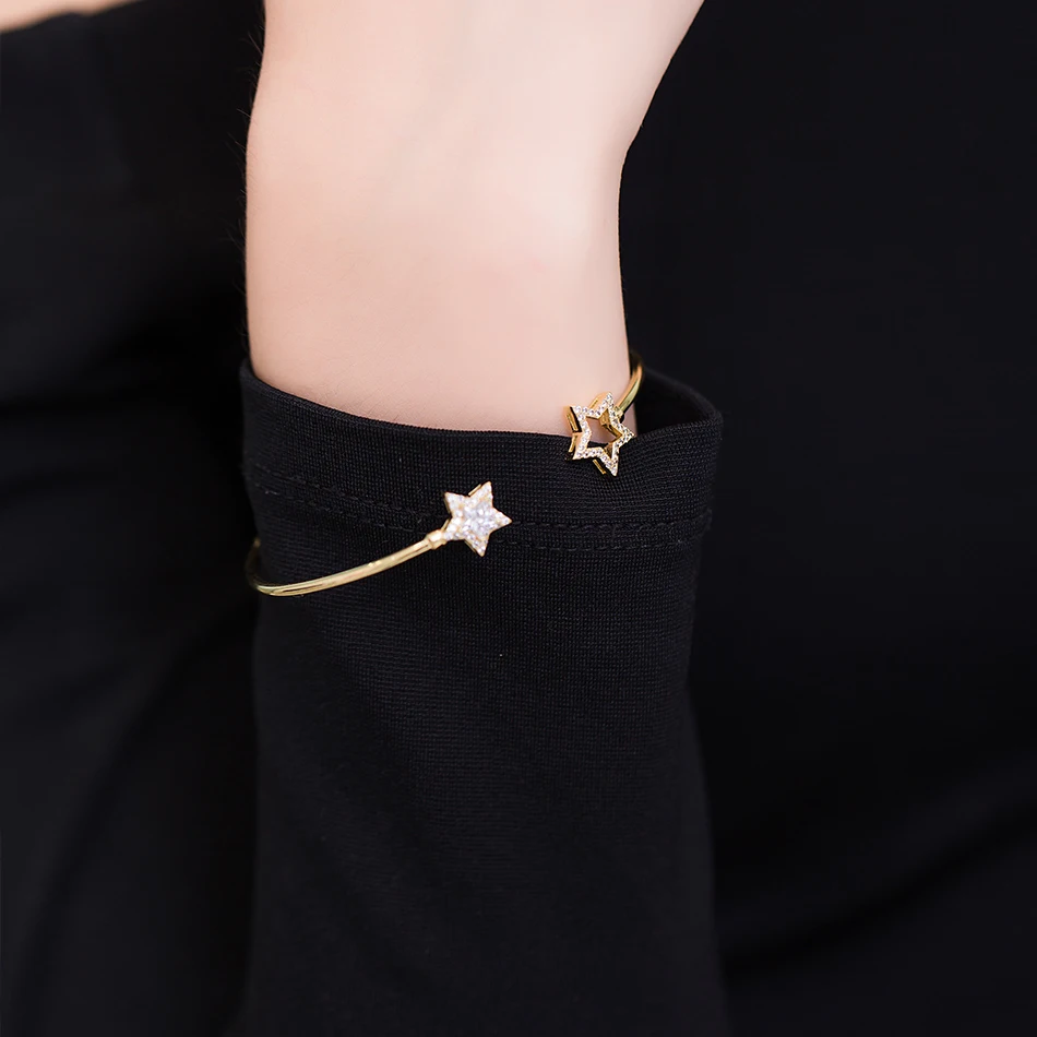 ALLNOEL,, твердый, 925 пробы, серебряный, роскошный браслет для женщин, 14 K, золото, регулируемый, циркон, бриллиант, драгоценный камень, ювелирное изделие, звезда, браслет