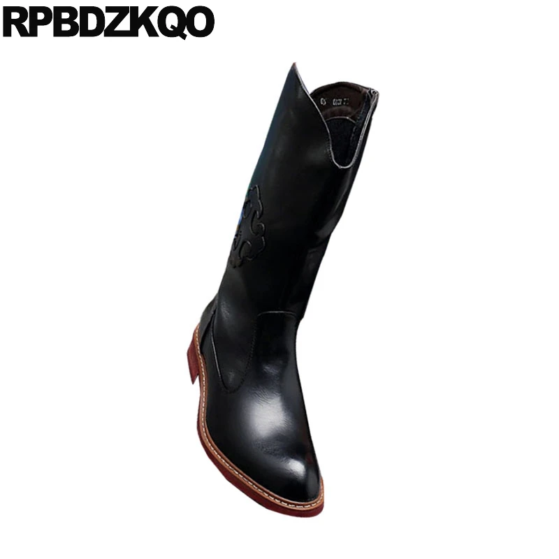 Мужские ковбойские ботильоны из натуральной кожи черные ботинки до середины
