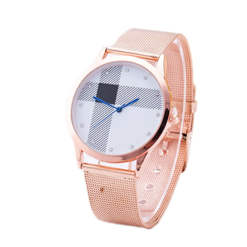 Новый Лучший бренд Плед смотреть женщины роскошные платья полный стали часы мода