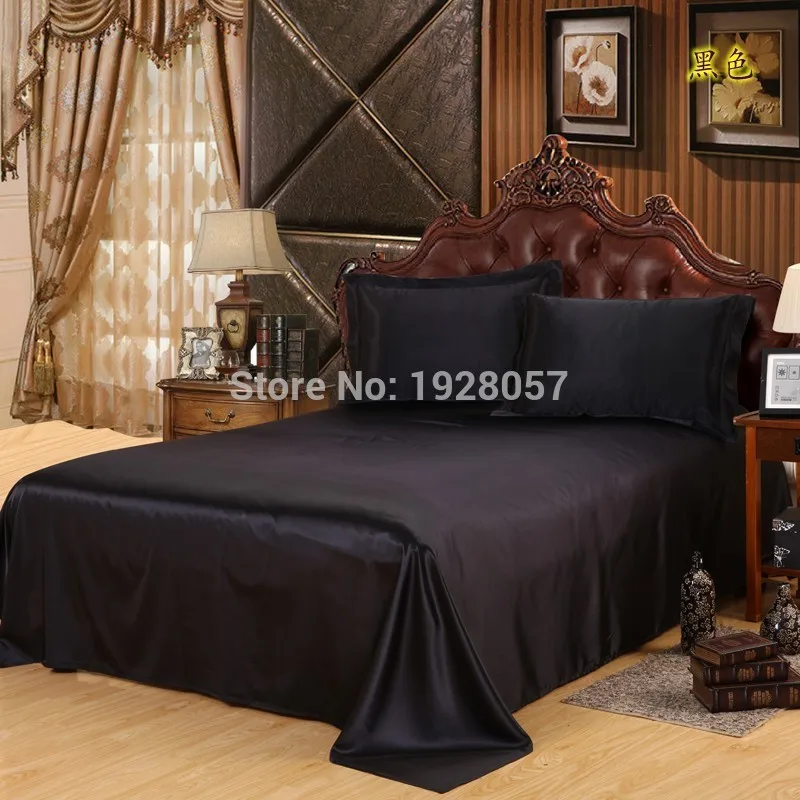 Custom-made Black only Bed sheet Solid Satin Queen/King Size Home Bedclothes Linen Sheet Cover No Pillowcas | Дом и сад