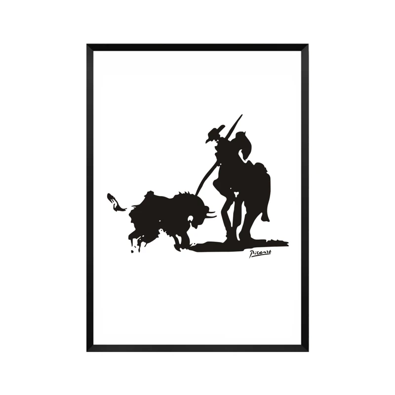 Абстрактная линия арт Животные эскизы детский Декор холст живопись минималистичный черно-белый плакат печать картина домашний декор - Цвет: bullfight