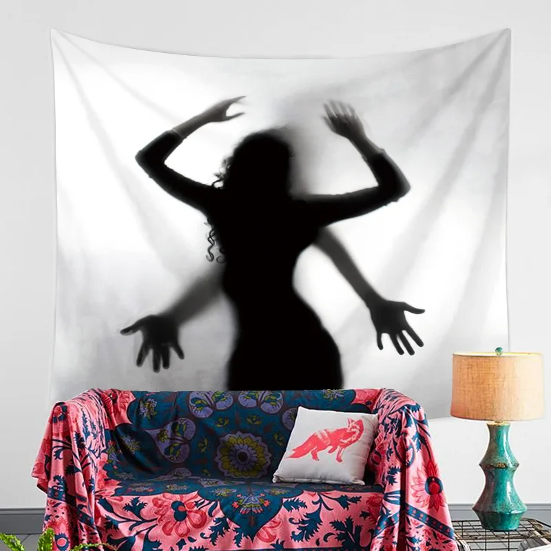 White and Blank Simple Scared Printed Shadow Wall Hanging Multifunction Tapestries Beach Towel People Sitting Blanket | Дом и сад