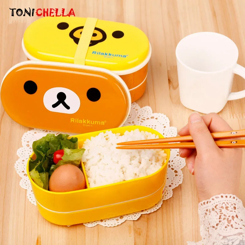 2 слоя мультфильм Rilakkuma ланч бокс для кормления ребенка посуда еда для детей чаша милый мультфильм прочный контейнер для еды столовая посуда CL5536