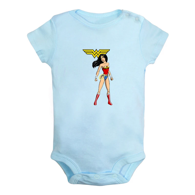 ieBodysuits2110BL Чудо-Женщина ободок для волос в стиле Чудо-Женщина Супергерой Диана Принц Одежда для новорожденных девочек и мальчиков комбинезон с короткими рукавами, комбинезоны, комплекты из хлопка - Цвет: ieBodysuits2110BL