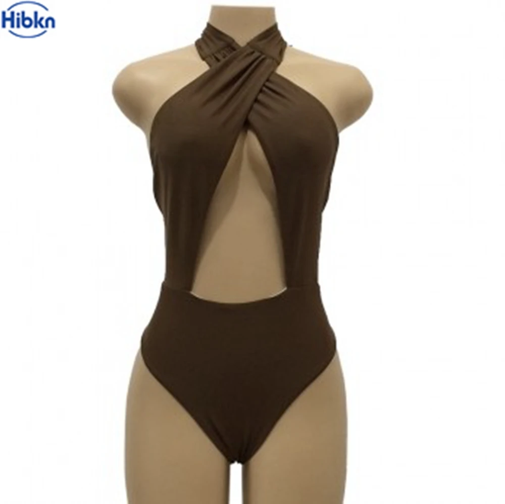 Твердые цельный купальник с бретелями крест-накрест лямкой через шею монокини