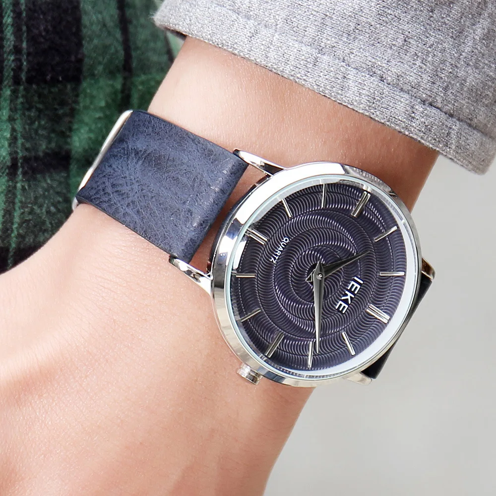 IEKE Брендовые мужские часы кварцевые наручные из натуральной кожи повседневные
