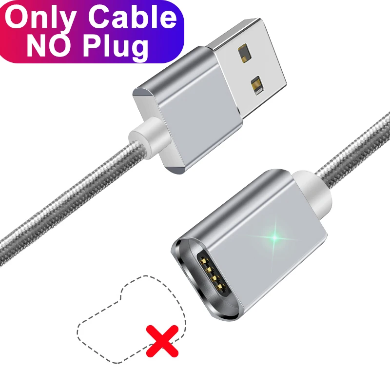 Essager Магнитный 3 м USB кабель для iPhone Быстрая зарядка данных Кабель зарядного устройства микро-usb type-C кабель для samsung кабели для мобильных телефонов - Цвет: Silver Cable No Plug