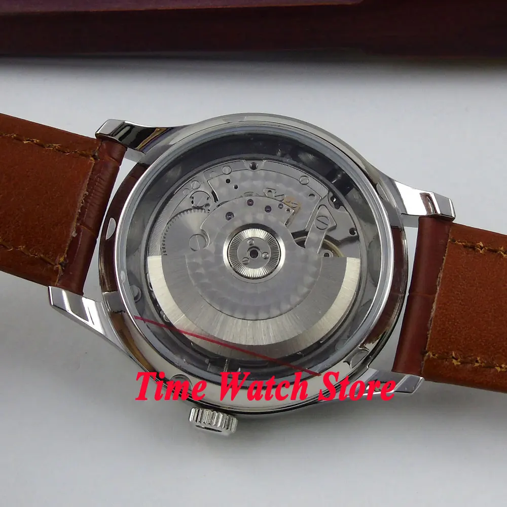 Мужские часы Parnis автоматические водонепроницаемые с черным циферблатом