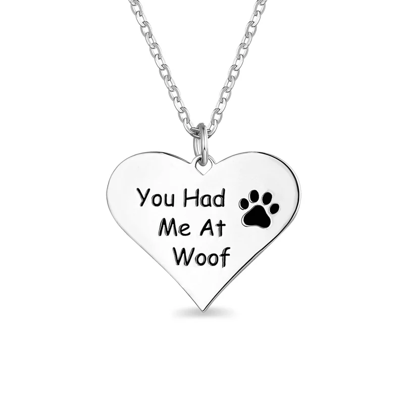 

Wholesale Custom Lady You Had Me at Woof Paw Print Heart Necklace For Her Dog Paw Decoration Necklace Christmas Gift