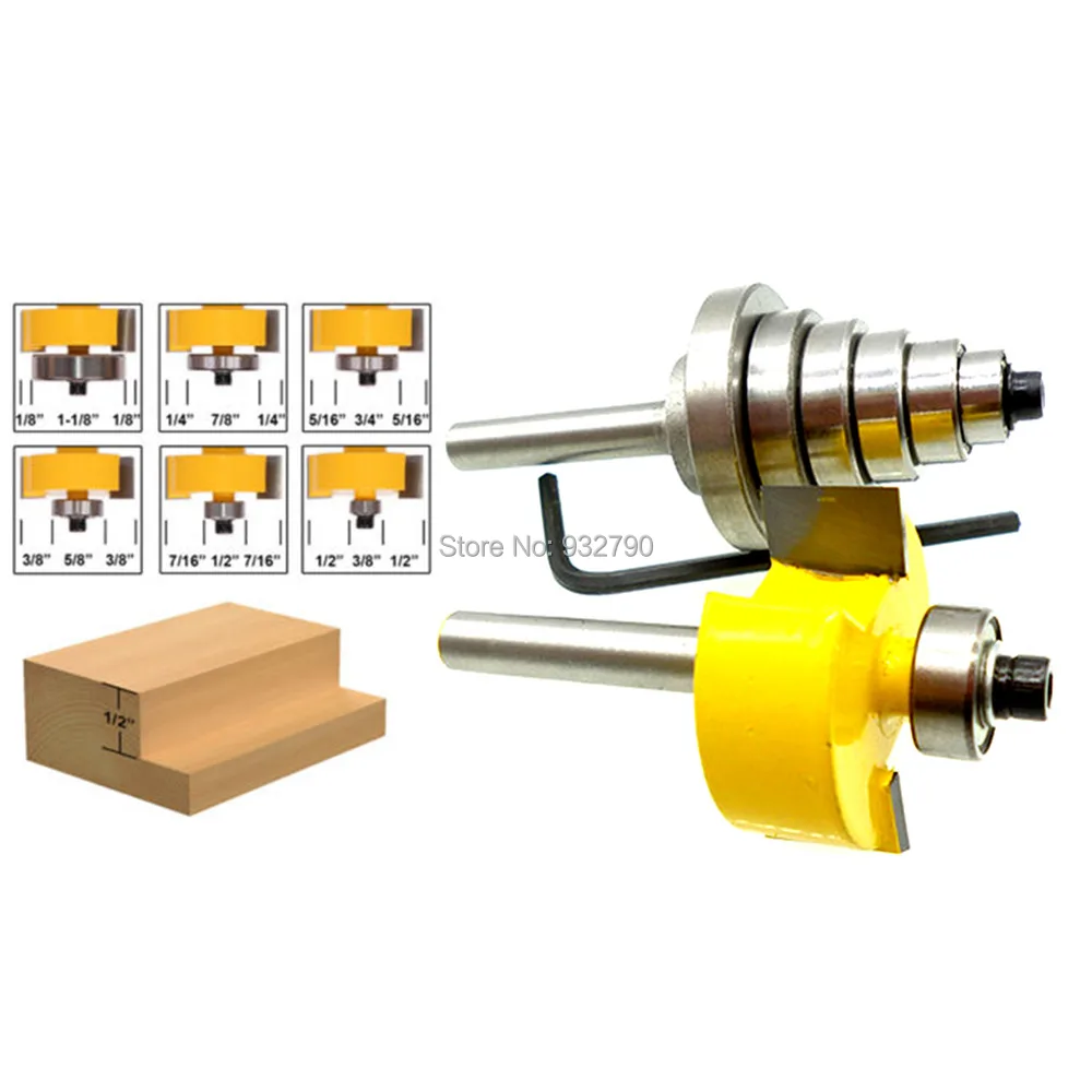 1/4&quot Shank Wood T-slot Slotting Rabbeting Rabbet Router Bit Woodworking Milling Cutter 6 Bearing 3/8&quot 1/2&quot 5/8&quot 3/4&quot 7/8&quot