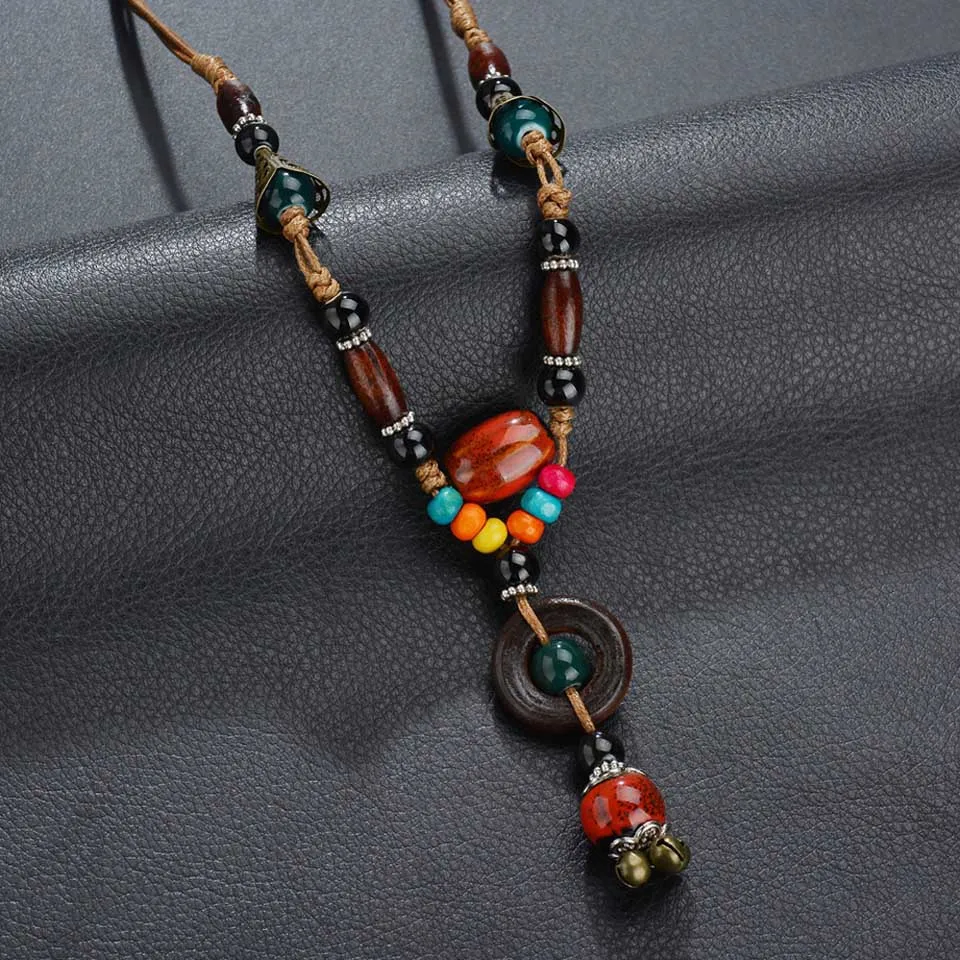 N0065R Новинка Boho этническое массивное ожерелье на цепочке для женщин Красочные керамические Длинные бусы с кисточкой ожерелье женское Bijoux - Окраска металла: N0065R