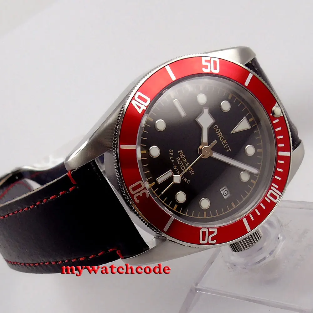 41mm corgeut black dial Sapphire Glass miyota 8215 Automatic diving mens watch51 | Наручные часы