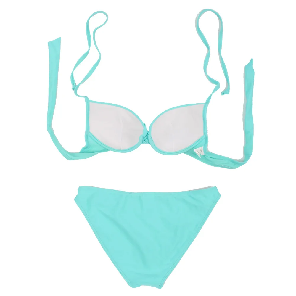 Черные однотонные сексуальные бикини металлические с кольцами пуш ап бандажные