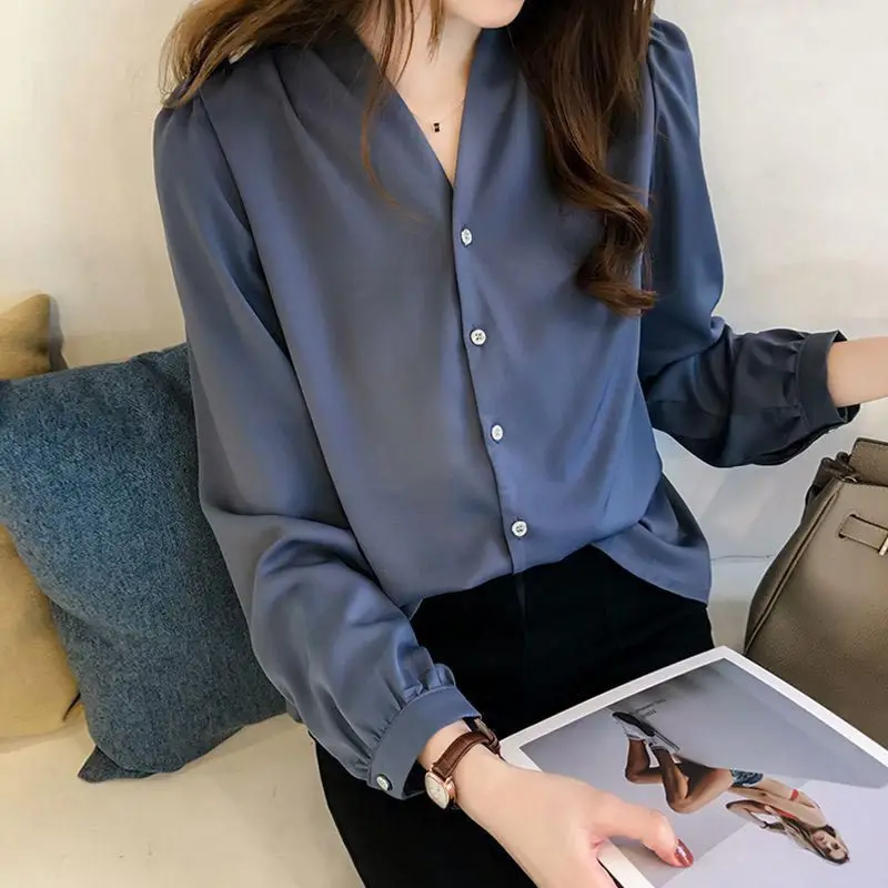 Женская блузка с длинным рукавом Повседневная однотонная Шифоновая туника