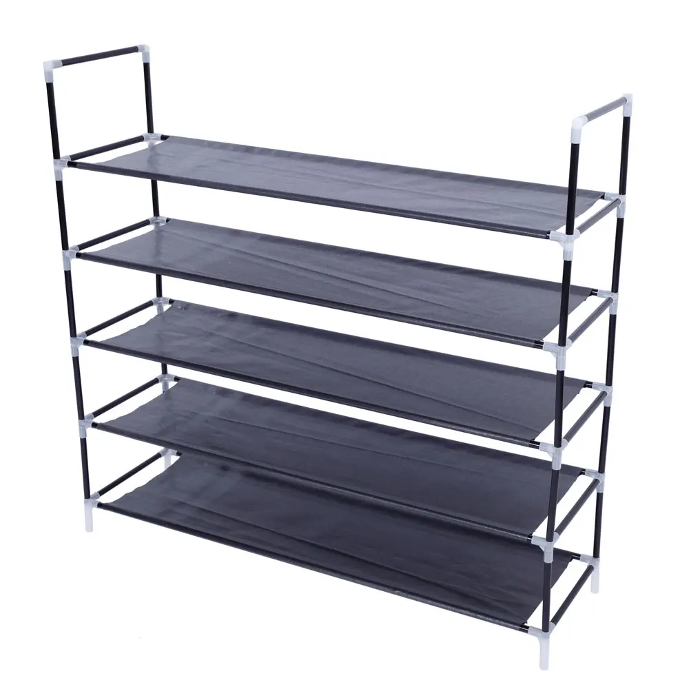 

Simple Assembly 5 Tiers Non-woven Fabric Shoe Rack with Handle Black-US Stock