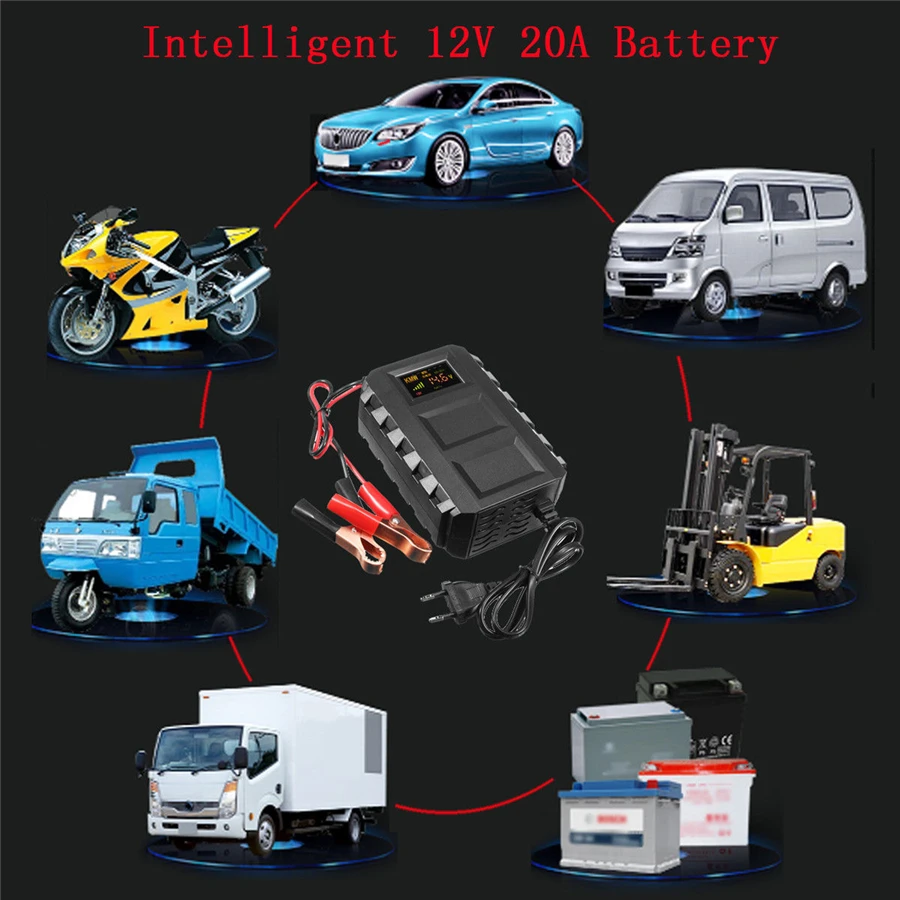 

Intelligent 12V 20A Automobile Battery Lead Acid Battery Charger Car Motorcycle US Plug