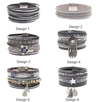 strathspey multiple layer leather bracelet for women boheiman beads bracelets vintage charm magnetic wrap wristband armband