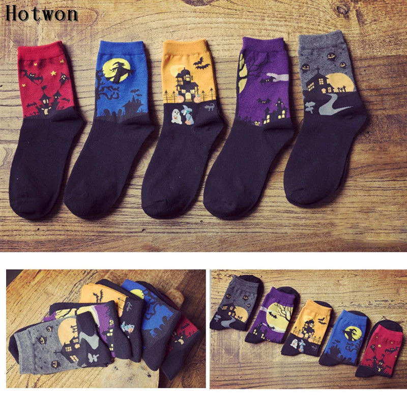 Новые модные художественные хлопковые носки Хэллоуин рисунок персонажа для
