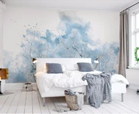 beibehang custom wallpaper pale blue nordic simple branch watercolor bird tv sofa background living room bedroom 3d wallpaper