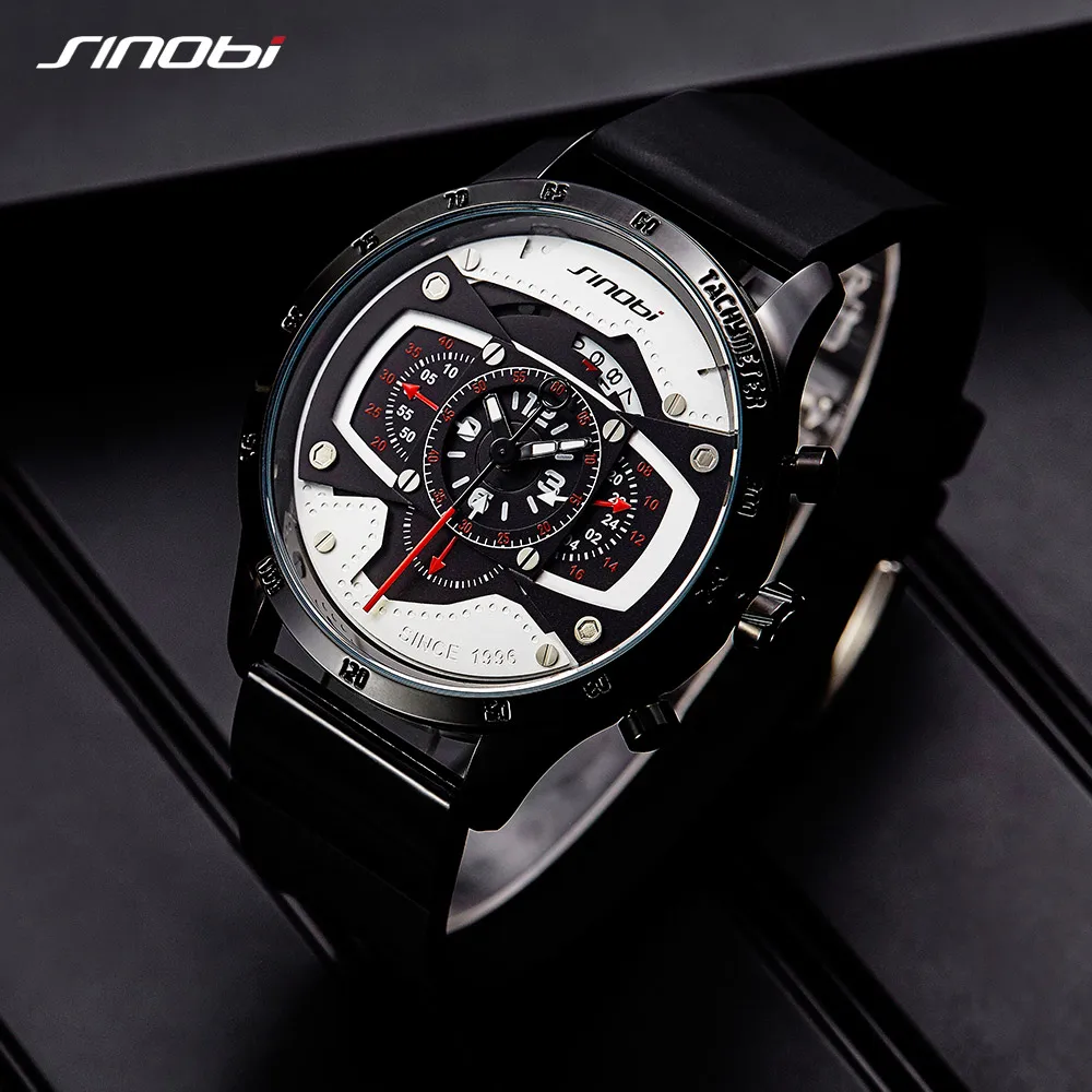 Мужские спортивные часы SINOBI с большим циферблатом relogio masculino reloj hombre 2019|Кварцевые