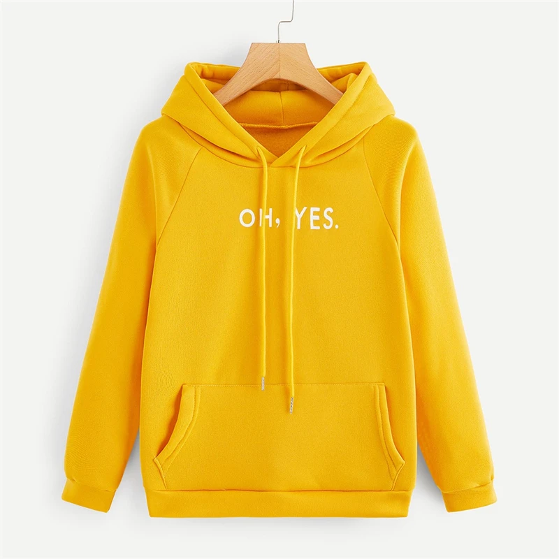 Толстовка с капюшоном и рукавом реглан с буквенным принтом SweatyRocks, уличная одежда, повседневные желтые Топы, Весенняя модная одежда, женские толстовки с капюшоном