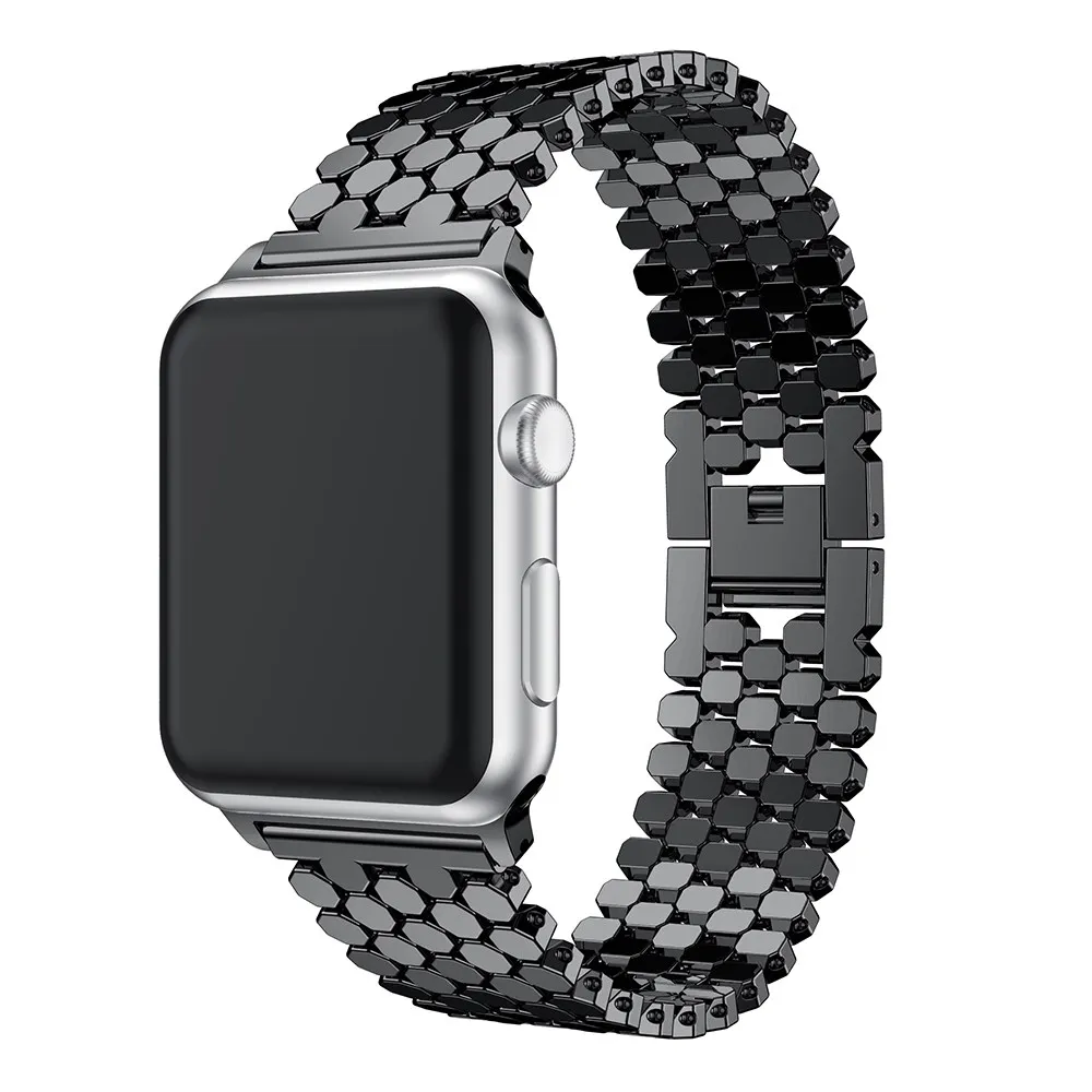 black Модный браслет из нержавеющей стали ремешок для часов для Apple Watch 38 мм 42 мм 40 мм 44 мм ремень для iWatch серии 5 4 3 2 - Цвет ремешка: black