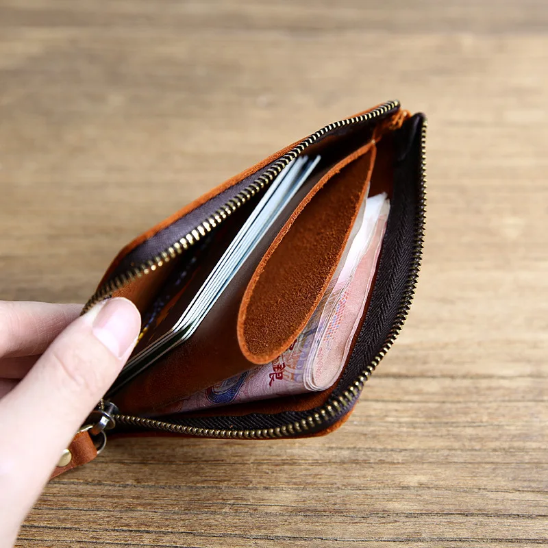 Мужской короткий кошелек AETOO кожаный ручной работы в стиле ретро на молнии из