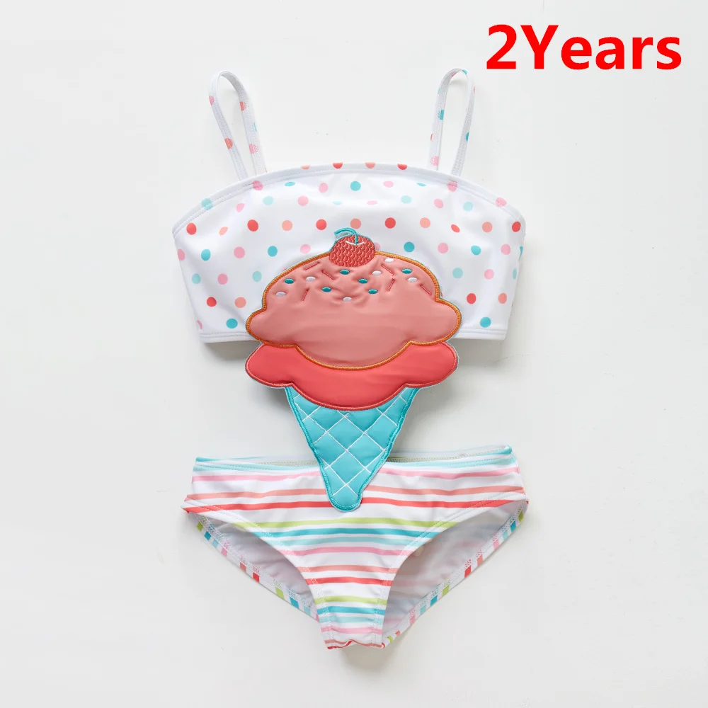 2 years Kavkas/летний купальник для маленьких девочек с вышивкой в виде мороженого; цельный купальник в стиле пэчворк; пляжная одежда для девочек; купальный костюм для малышей - Цвет: 2 years