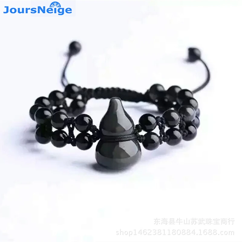 Браслеты из натурального обсидиана бусины 6 мм с браслетом в виде тыквы на удачу
