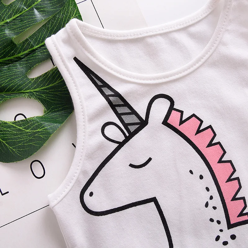 Одежда для маленьких девочек платье единорог комбинезон 2019 г. Летний Новый