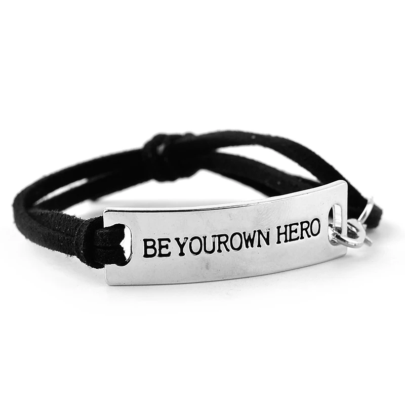 &quotBE YOUR OWN HERO&quot вдохновляющий кожаный браслет для мужчин и женщин унисекс