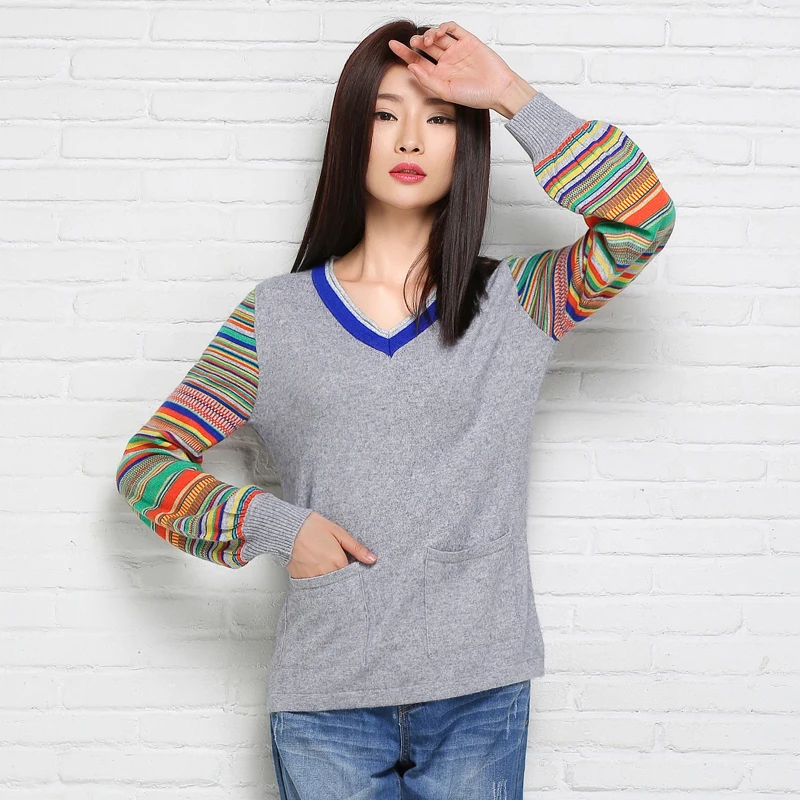 

Snaoutofit New V-neck Female Casual Sweater Pullover Short Paragraph Autumn Winter Cashmere Sweater Lantern Sleeves Knitted