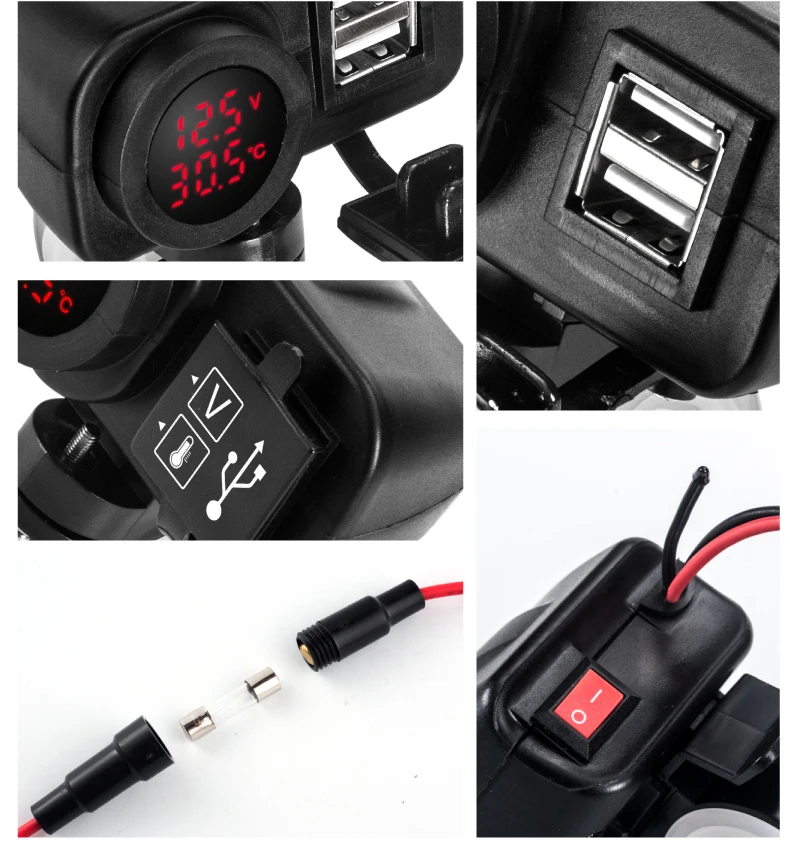 Мотоцикл мото двойной USB вольтметр зарядное устройство 5V 2.1A Зарядка для телефона