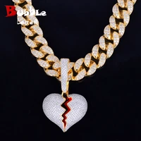 gold color broken heart pendants necklaces bling aaa zircon mens hip hop jewelry