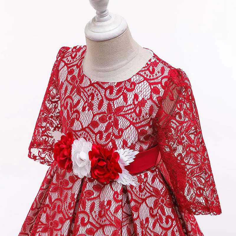 2021 для девочек платье принцессы Детское ажурное кружевное платье/Весна и осень