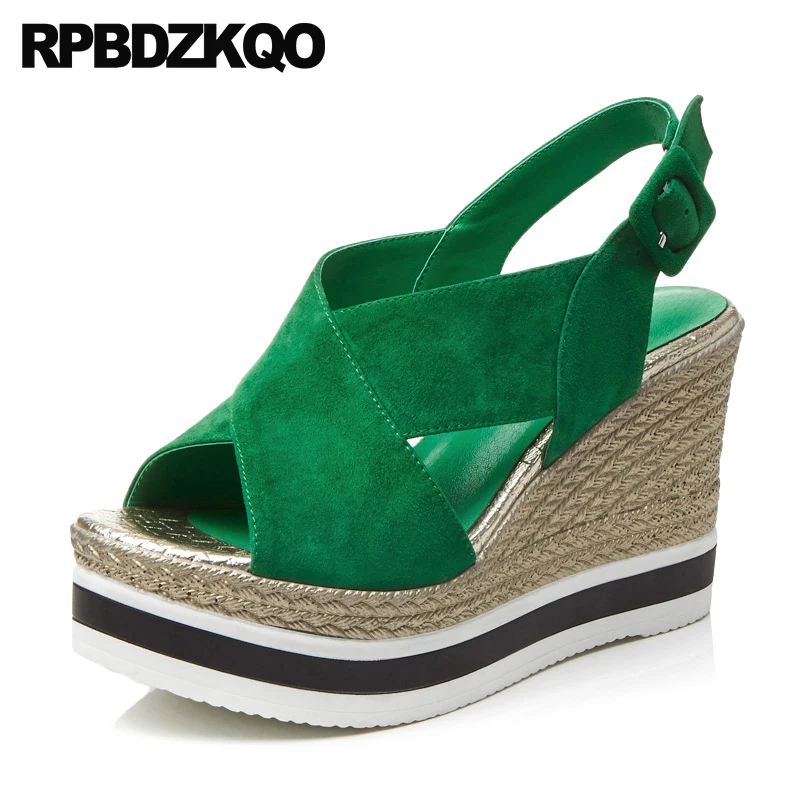 женщины веревка обувь 2018 роскошь Slingback зеленый насосы дизайнер ремень Настоящая
