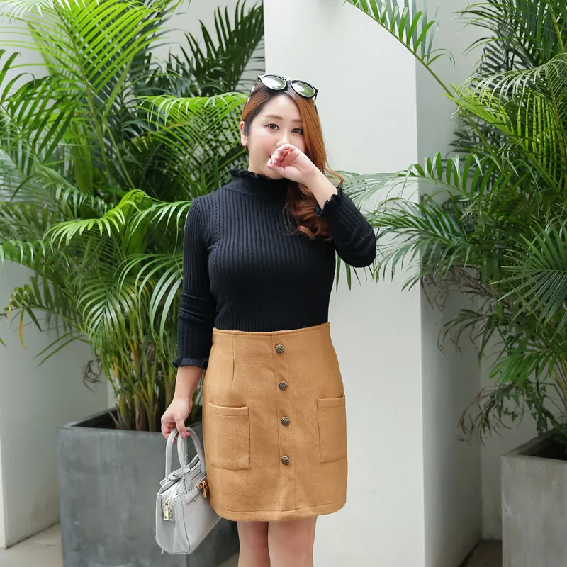 100 КГ Европейский Большой Размер Юбки женская Осень Зима Теплая Шерсть