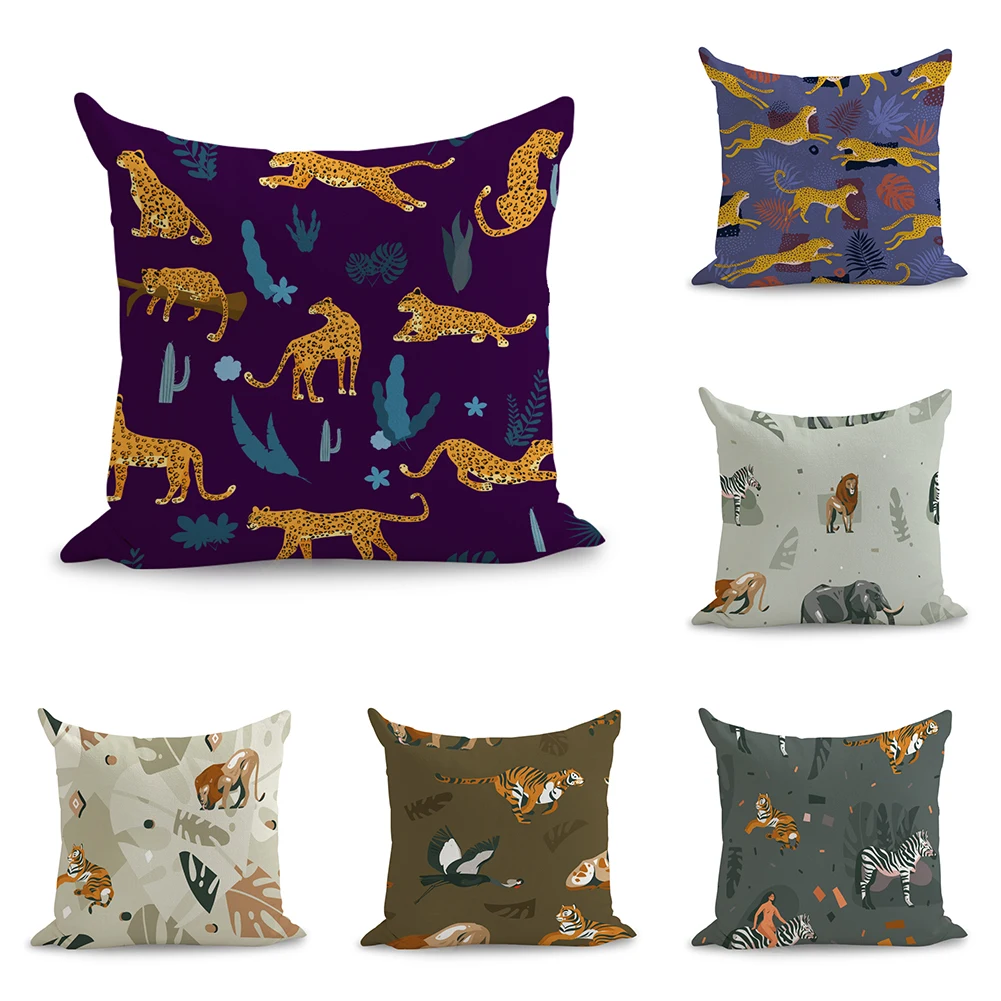 Тропический с леопардовым принтом птицы узором в виде листьев подушка евро