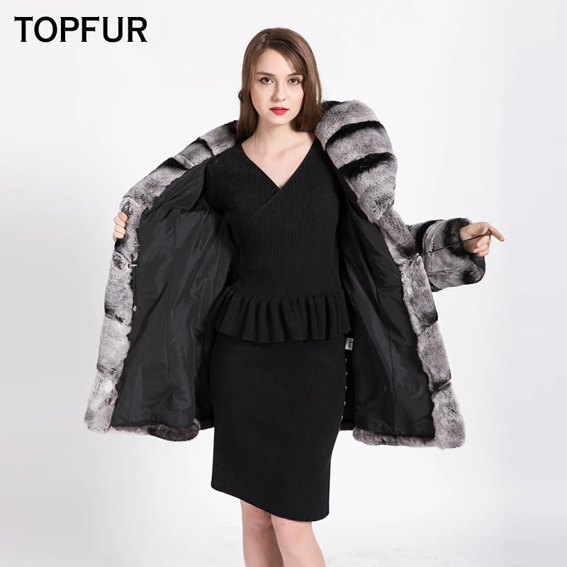 TOPFUR Casual Plus Size 2021 New Winter Natural Real Rex Rabbit Fur Thick jacket Women Warm Winter Real Fur With Fur Collar