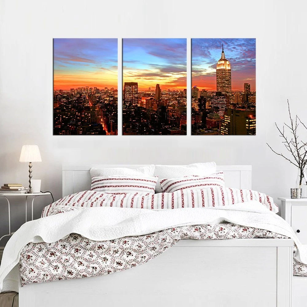 

Wall Art Sunset Empire State Building New York City Skyline Canvas Painting Print Manhattan Picture Artwork for Bedroom Decor