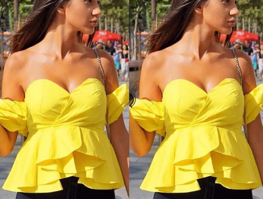 Модные женские туфли с открытыми плечами укороченный Топы корректирующие Лето