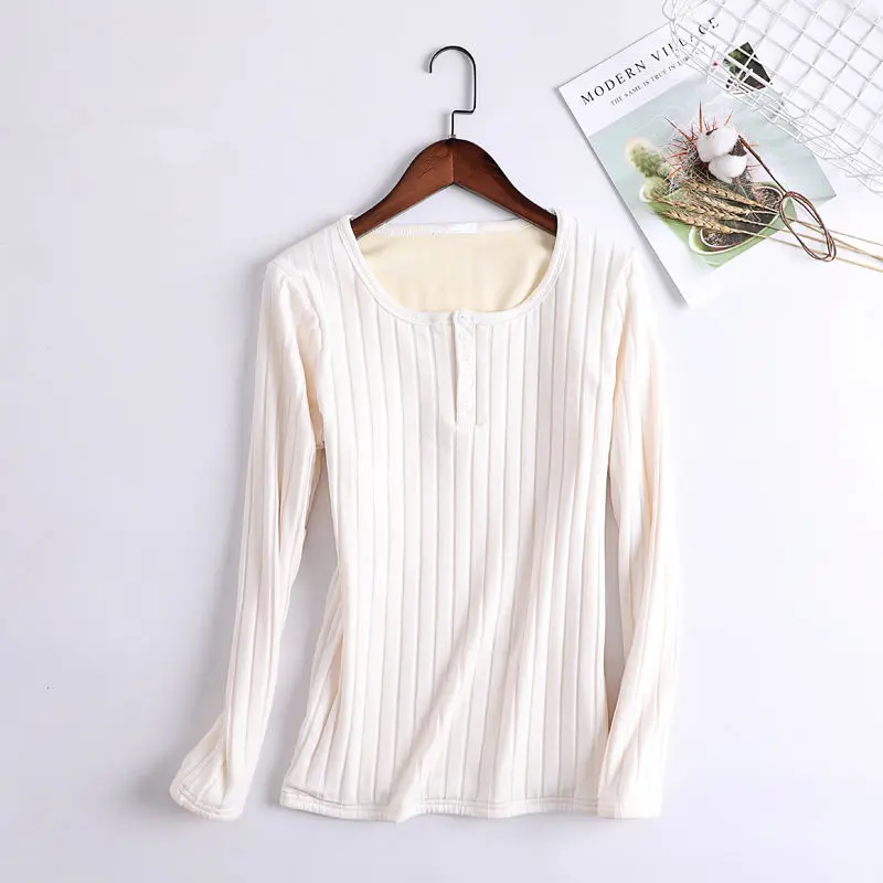 beige white style 1 Утепленная бархатная футболка для женщин осень-зима футболка для полных женщин Camisetas теплые женские топы Длинная Футболка Femme C5652 - Цвет: beige white style 1