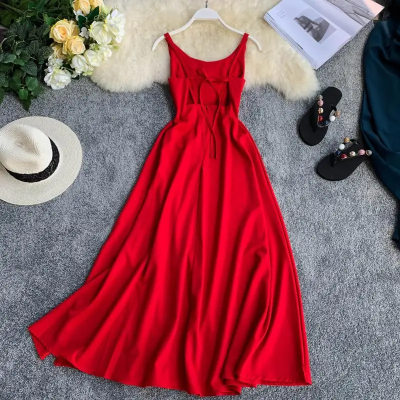 

Customize Women Fashion Casual Summer Dress Ladies Sexy Sleevelss Backless Side Slit Vacation Beach Dress