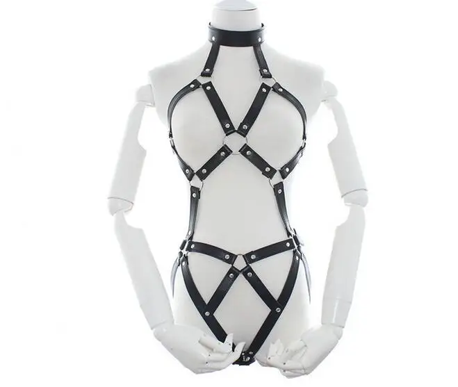 Хит продаж металлическая кожаная портупея через шею сексуальный бондажный