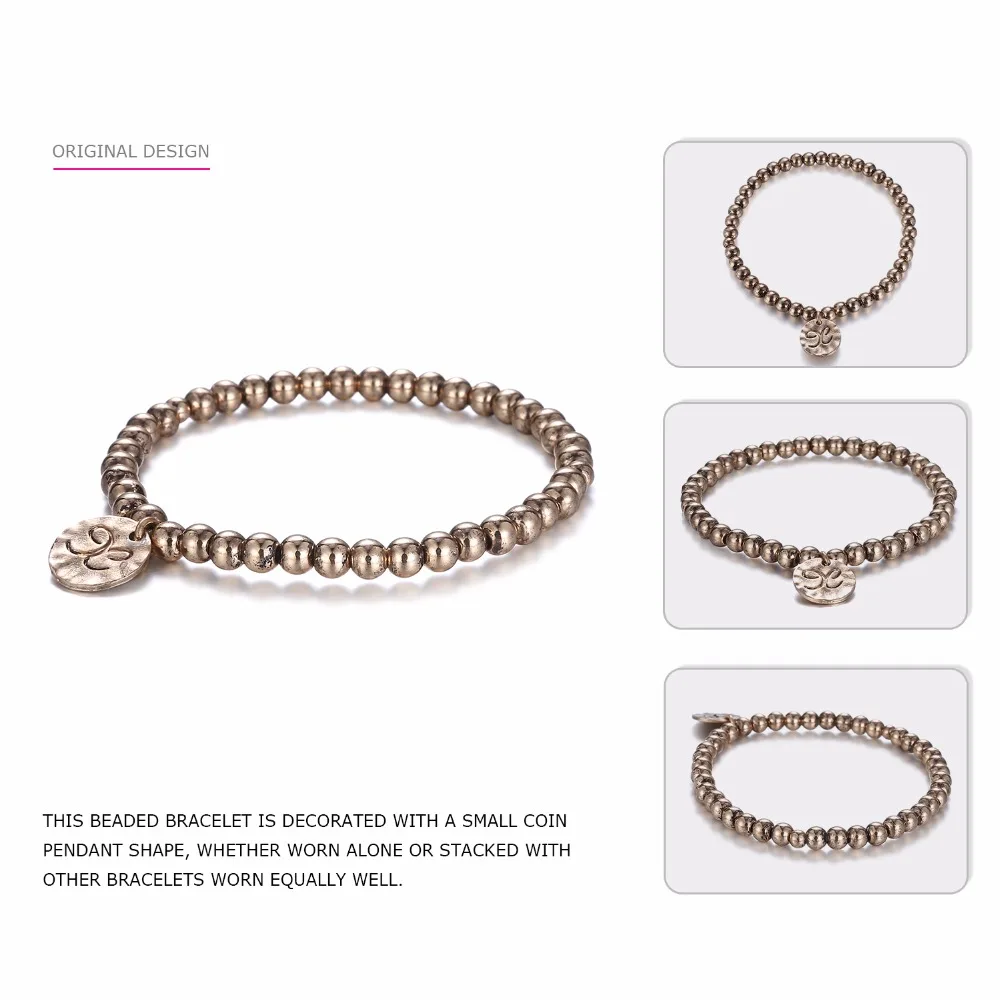 Простые круглое Очарование Бусины Strand браслеты для женщин сплав регулируемые