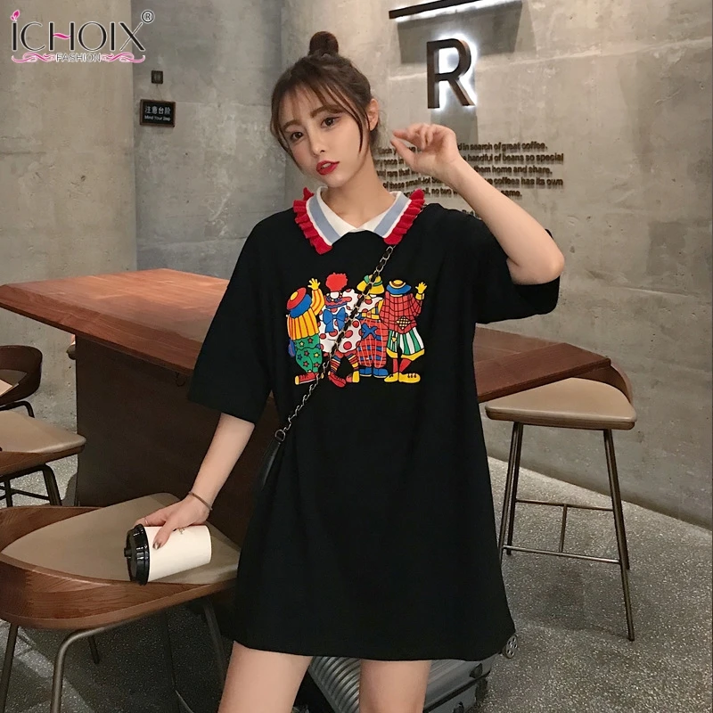 Женское мини платье с круглым воротником повседневное короткое футболка в