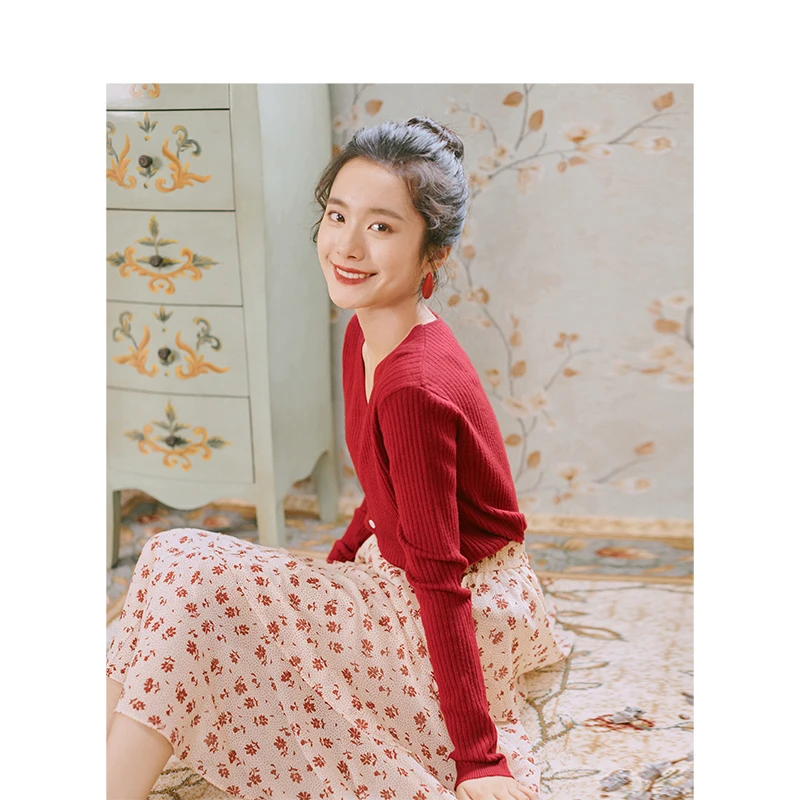 INMAN Spring Autumn Young Literary Style V-neck Slim All Matched Women Snit Sweater | Женская одежда